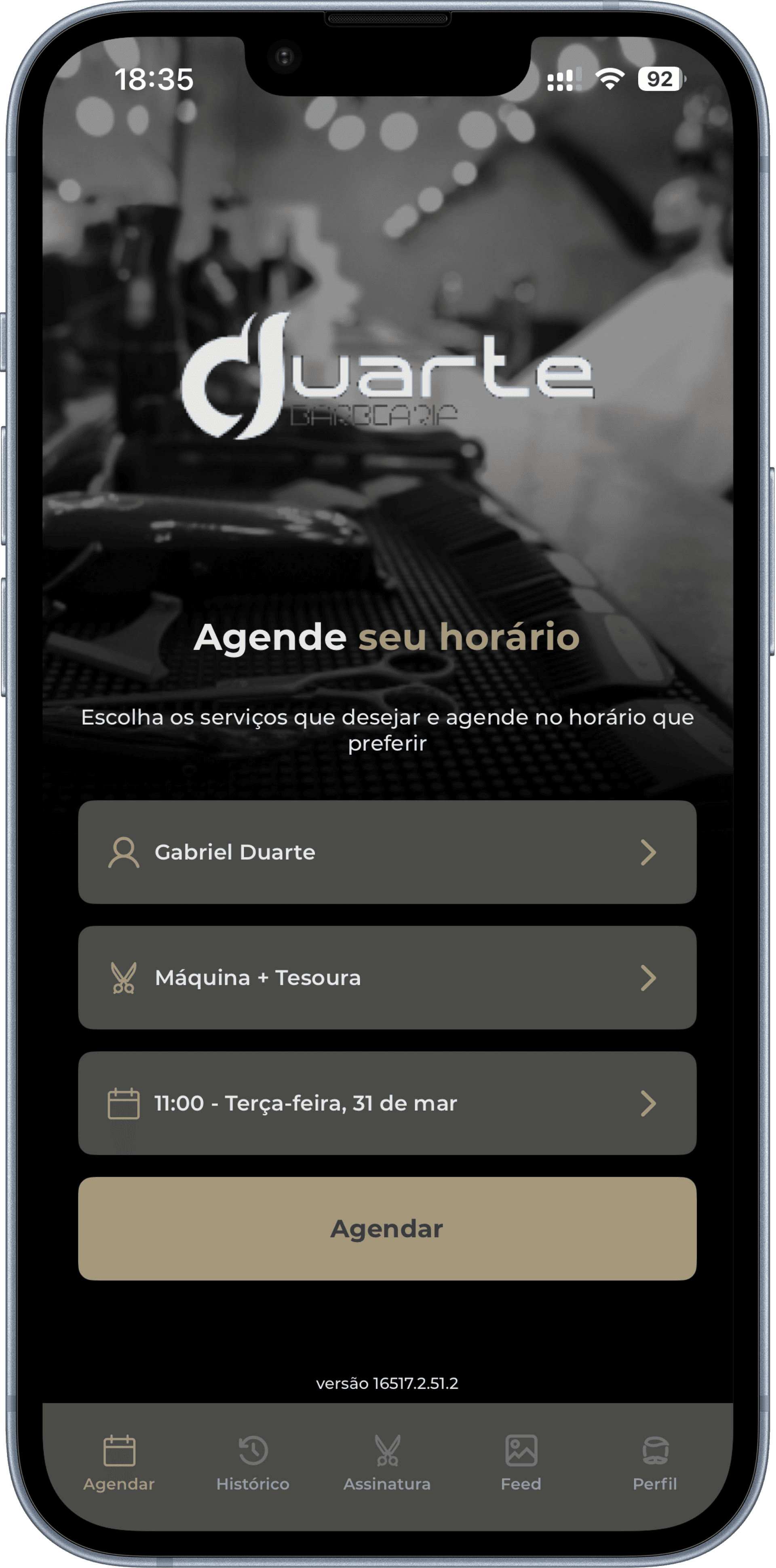 Mockup do aplicativo Barbearia Duarte